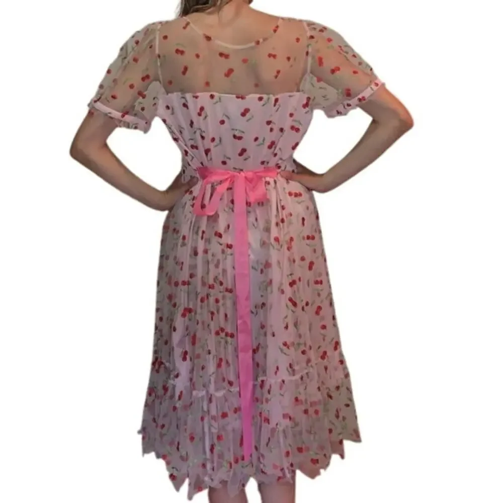 Coquette Cottage Hot Topic Pink Glitter Cherry Dress Size 2XL - Picture 2 of 8
